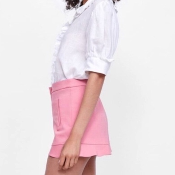 Zara Pants - Zara High Waist Scalloped Hem Shorts - Dusty Pink Size S